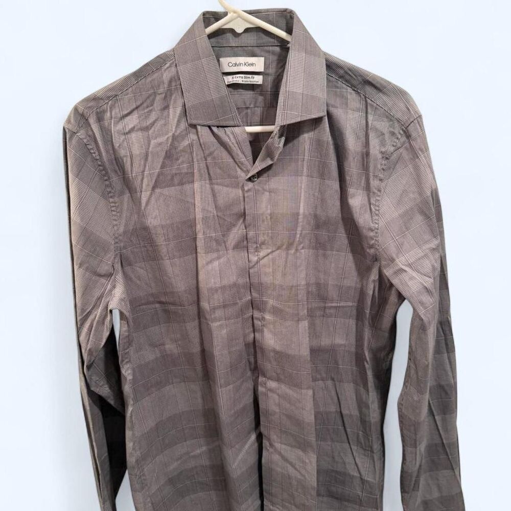 Grey Calvin Klein extra slim fit medium button up short sleeve shirt